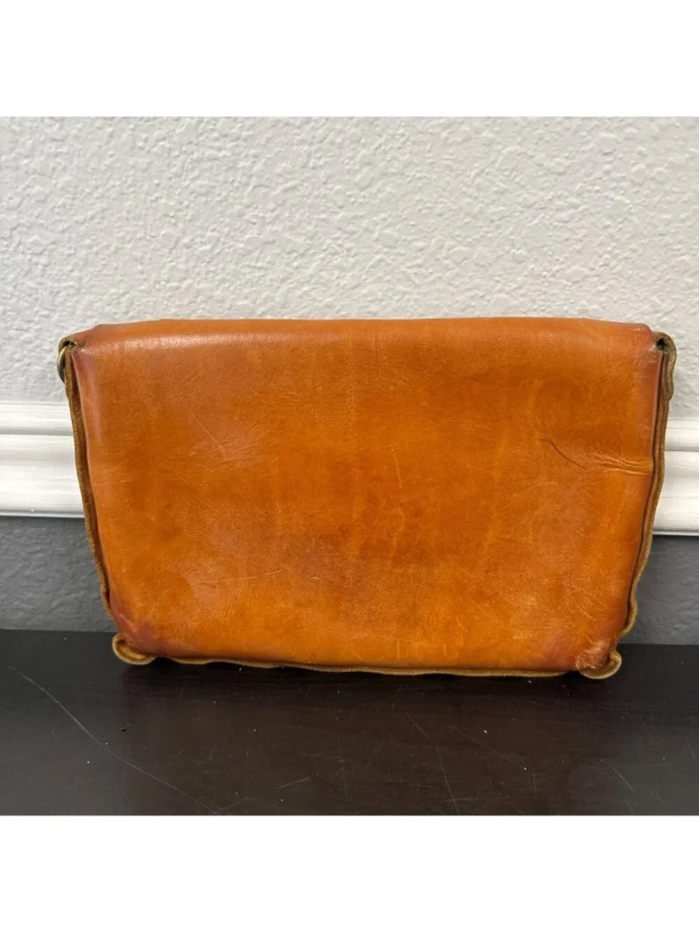 Vintage 1970s Tan Hand Tooled Leather Floral Rectangle Clutch Purse Boho Hippie - Picture 6 of 8